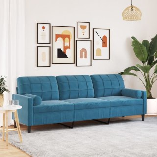 VidaXL 3-osobowa sofa z poduszkami, niebieska, 210 cm, aksamit