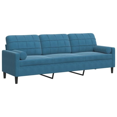  3-osobowa sofa z poduszkami, niebieska, 210 cm, aksamit