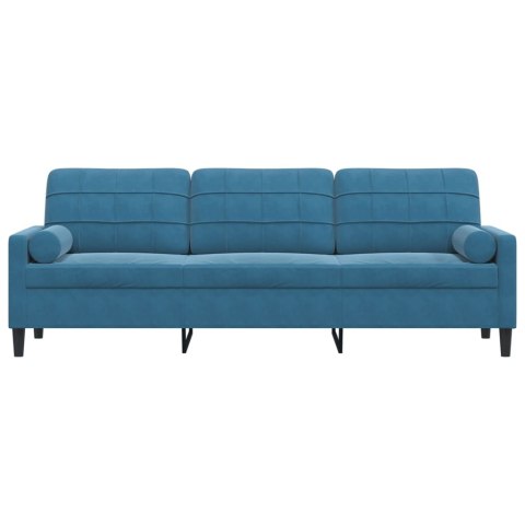  3-osobowa sofa z poduszkami, niebieska, 210 cm, aksamit