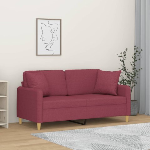  2-osobowa sofa z poduszkami, winna czerwień, 140 cm, tkanina