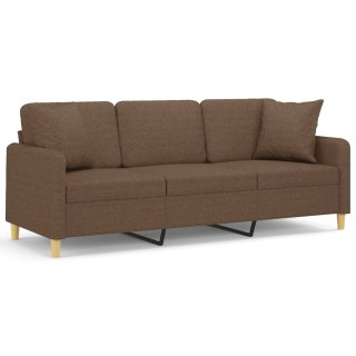  3-osobowa sofa z poduszkami, brązowa, 180 cm, tkanina