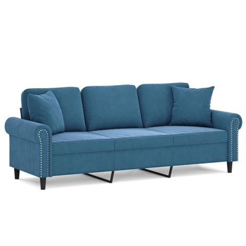  3-osobowa sofa z poduszkami, niebieska, 180 cm, aksamit