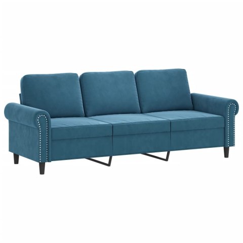  3-osobowa sofa z poduszkami, niebieska, 180 cm, aksamit