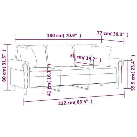  3-osobowa sofa z poduszkami, niebieska, 180 cm, aksamit