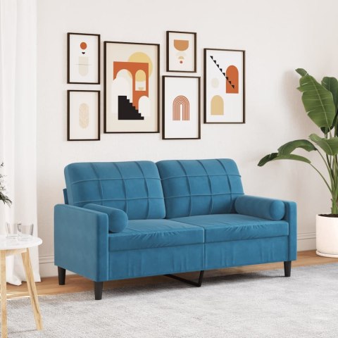  2-osobowa sofa z poduszkami, niebieska, 140 cm, aksamit