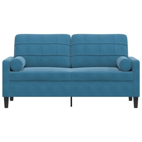  2-osobowa sofa z poduszkami, niebieska, 140 cm, aksamit