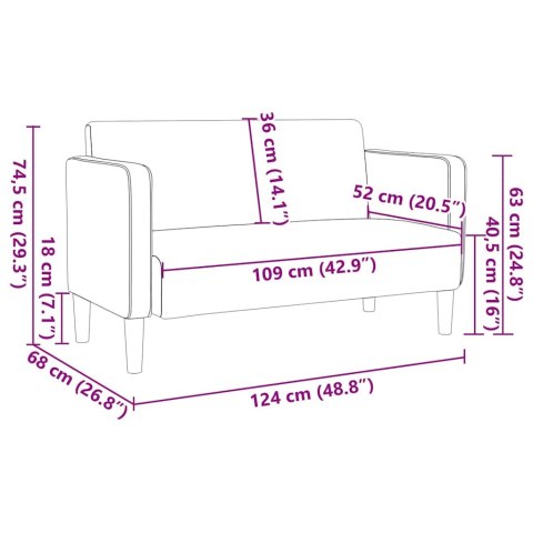  Sofa dwuosobowa jasnoszara 109 cm Tkanina sztruksowa