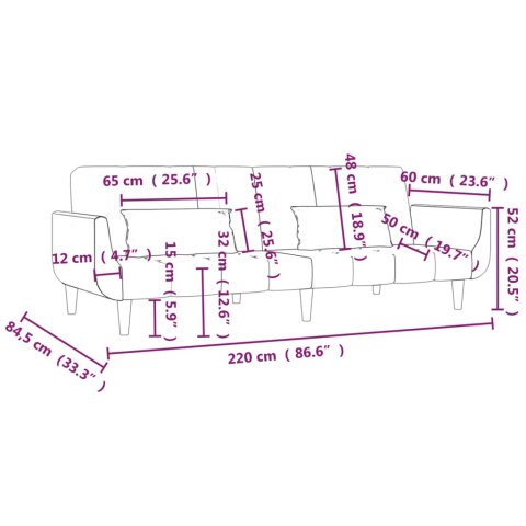  2-osobowa kanapa, 2 poduszki, kremowa, tapicerowana tkaniną