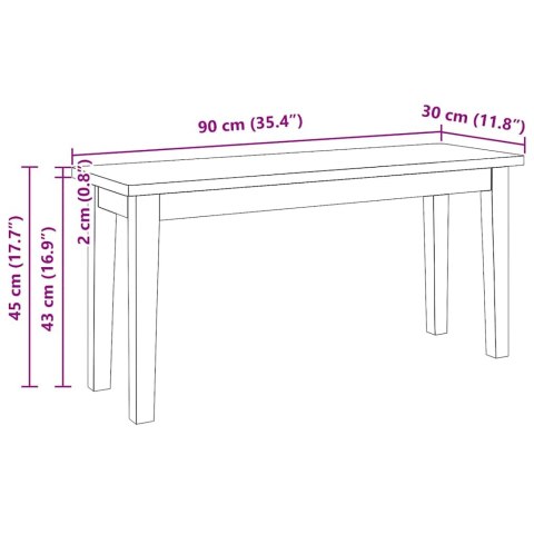  Ławka 90 cm Biała lite drewno guma