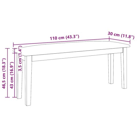  Ławka 110 cm Brązowa lite drewno guma