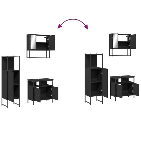 3-cz zestaw mebli łazienkowych, czarny, materiał drewnopochodny