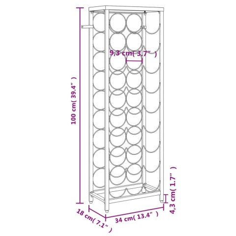  Stojak na 27 butelek, czarny, 34x18x100 cm, kute żelazo