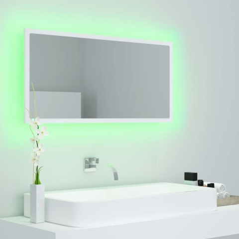  Lustro łazienkowe z LED, białe, 90x8,5x37 cm, akryl