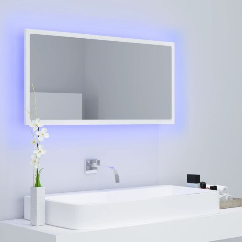  Lustro łazienkowe z LED, białe, 90x8,5x37 cm, akryl