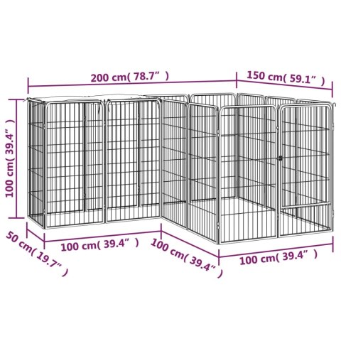  Kojec dla psa, 14 paneli, czarny, 50x100 cm, stal