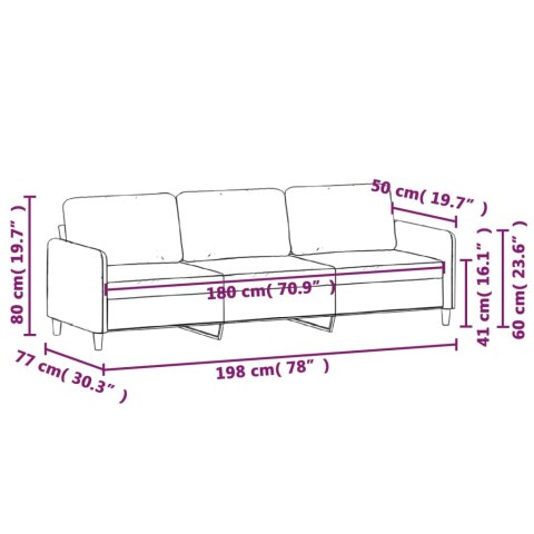  Sofa 3-osobowa, czarny, 180 cm, tapicerowana aksamitem