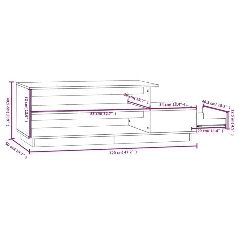  Stolik kawowy, 120x50x40,5 cm, lite drewno sosnowe