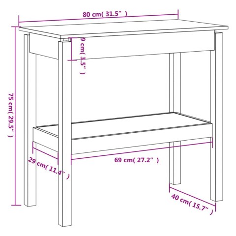  Stolik konsolowy, 80x40x75 cm, lite drewno sosnowe