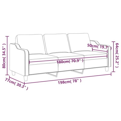  Sofa 3-osobowa, czarna, 180 cm, tapicerowana tkaniną