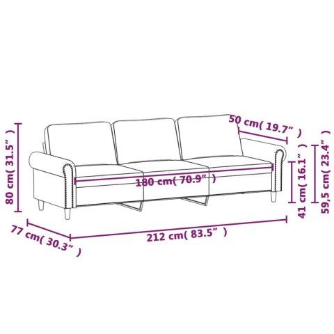  Sofa 3-osobowa, jasnoszara, 180 cm, tapicerowana aksamitem