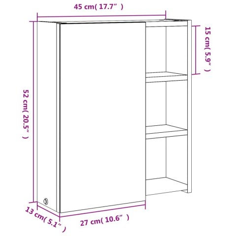  Szafka łazienkowa z lustrem i LED, kolor dębu, 45x13x52 cm