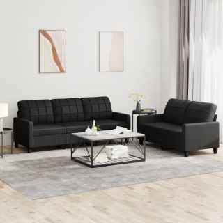  2-osobowa sofa z poduszkami, czarna, sztuczna skóra