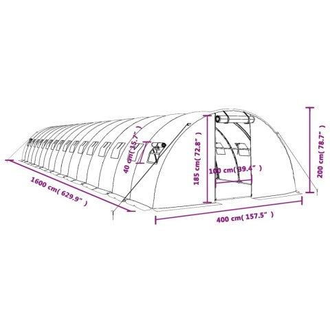  Szklarnia ze stalową ramą, zielona, 64 m², 16x4x2 m