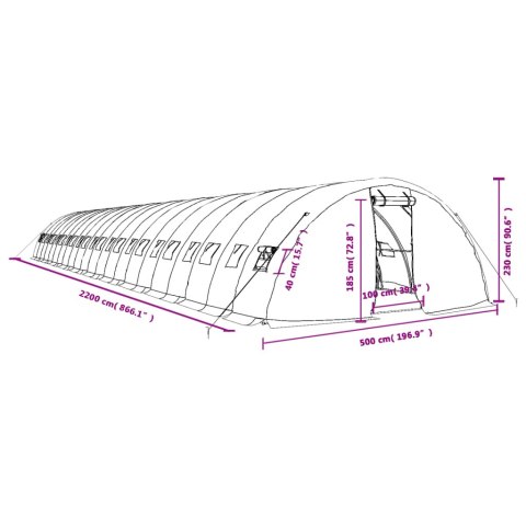  Szklarnia ze stalową ramą, zielona, 110 m², 22x5x2,3 m