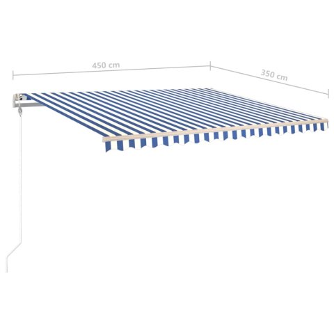  Ręcznie zwijana markiza z LED, 4,5x3,5 m, niebiesko-biała