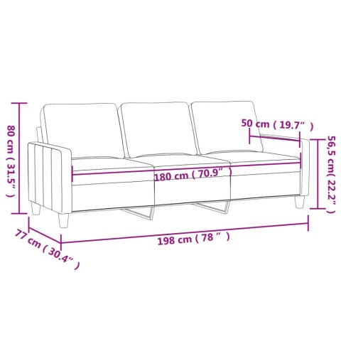  Sofa 3-osobowa, kremowy, 180 cm, tapicerowana aksamitem