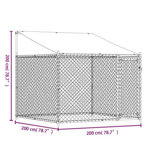  Klatka dla psa, z dachem i drzwiami, szara, 2x2x2 m, stal