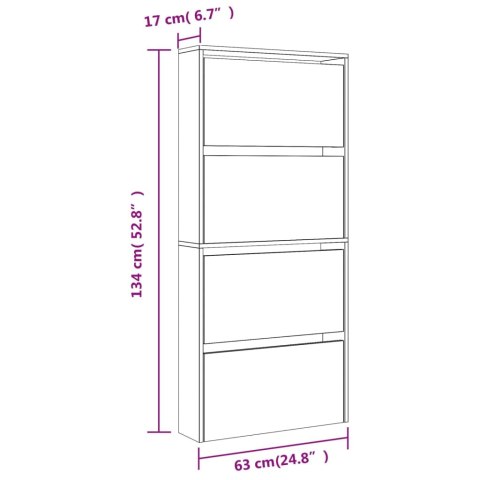  Szafka na buty z lustrem, 4 poziomy, szary beton, 63x17x134 cm