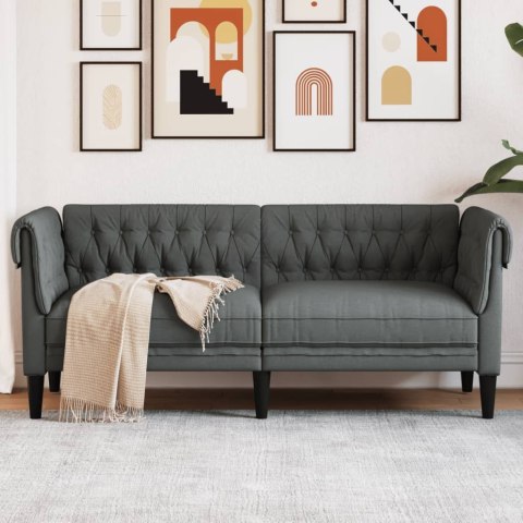  Sofa Chesterfield, dwuosobowa, ciemnoszara, obita tkaniną