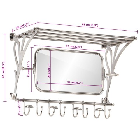  Półka na bagaże z wieszakami i lustrem, ścienna, aluminium