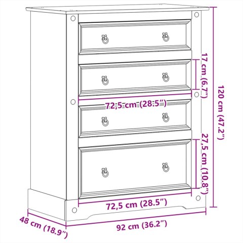  Komoda Corona, 92x48x120 cm, lite drewno sosnowe