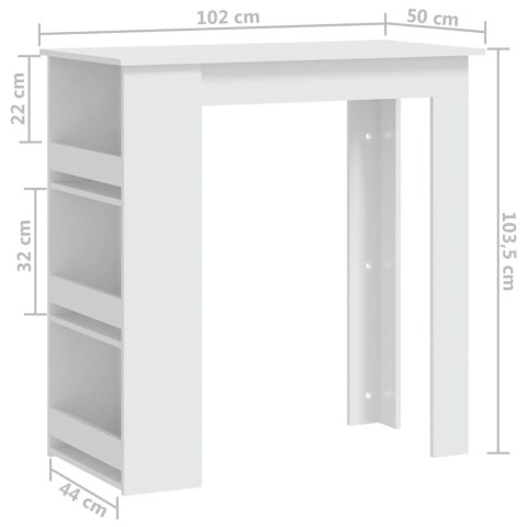  Stolik barowy z półkami, biały, 102x50x103,5 cm