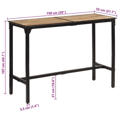  Stolik barowy, 150x55x107 cm, surowe lite drewno mango