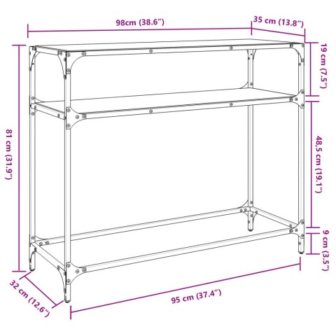  Stolik konsolowy z przezroczystym, szklanym blatem, 98x35x81 cm