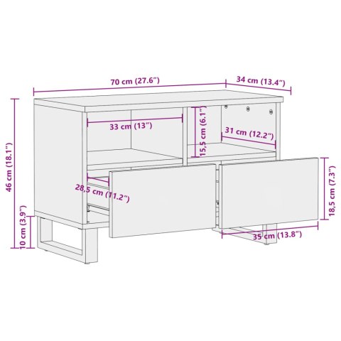  Szafka pod telewizor, biała, 70x34x46 cm, lite drewno mango