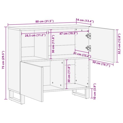  Szafka, 80x34x75 cm, lite surowe drewno mango