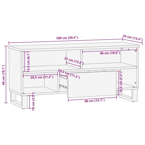  Szafka pod telewizor, 100x34x46 cm, lite drewno mango