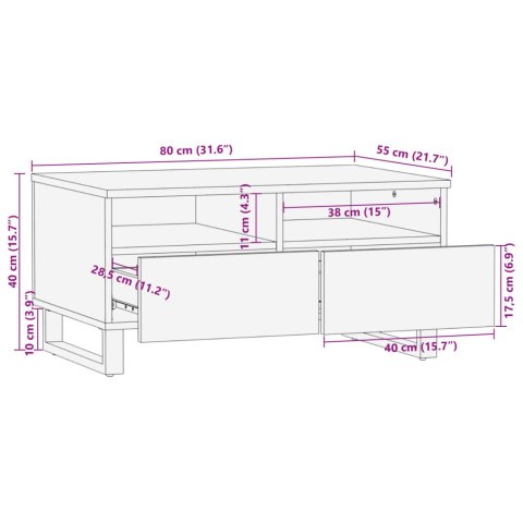  Stolik kawowy, 80x55x40 cm, surowe lite drewno mango