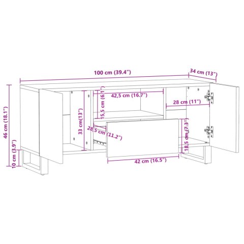  Szafka pod telewizor, 100x34x46 cm, lite drewno akacjowe