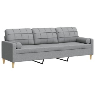  3-osobowa sofa z poduszkami, jasnoszara, 210 cm, obita tkaniną