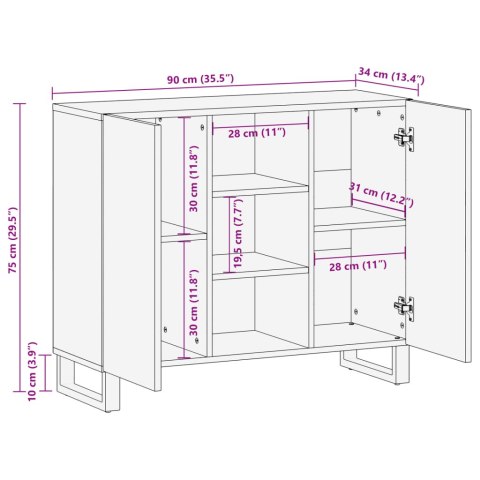  Szafka, 90x34x75 cm, lite surowe drewno mango