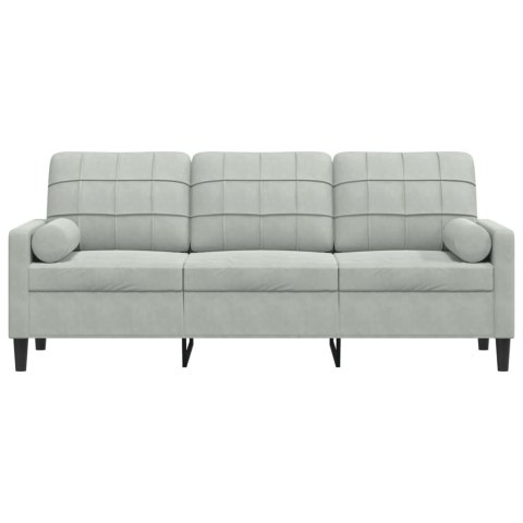  3-osobowa sofa z poduszkami, jasnoszara, 180 cm, aksamit