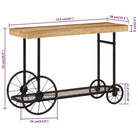  Stolik konsolowy, 112x36x76 cm, lite drewno mango i żelazo