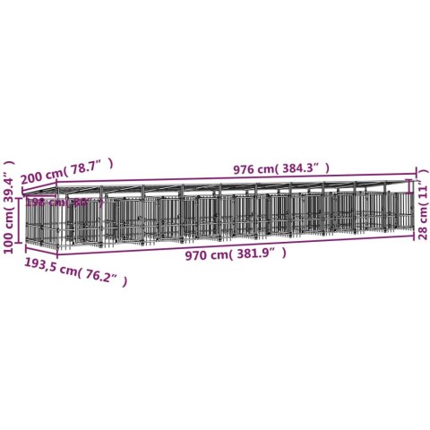  Kojec zewnętrzny dla psów, z zadaszeniem, stalowy, 18,77 m²