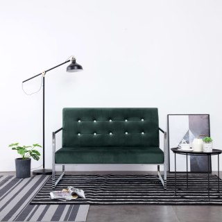  2-osobowa sofa z podłokietnikami, ciemnozielona, chrom, aksamit