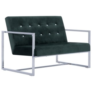  2-osobowa sofa z podłokietnikami, ciemnozielona, chrom, aksamit